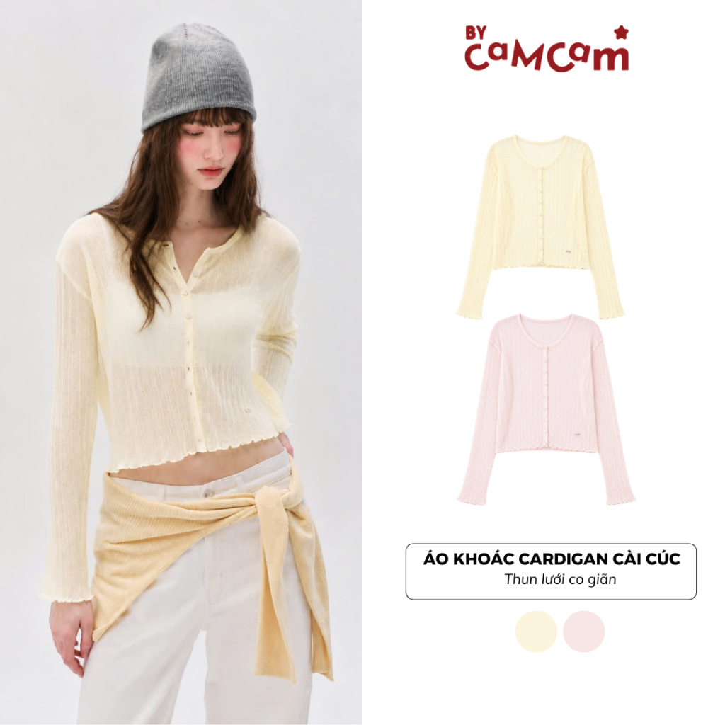 [BST STAY SUMMER] Áo Khoác Cardigan Cài Cúc 𝑩𝒚𝒄𝒂𝒎𝒄𝒂𝒎 Logo Tag Ren Xuyên Thấu Mềm Mại Mùa Hè Nữ Tính AKHD679 | BigBuy360 - bigbuy360.vn