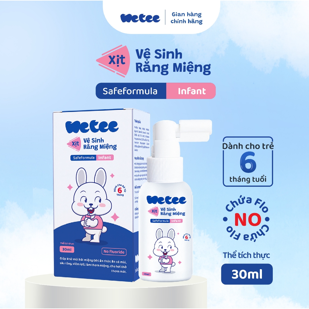 [6 THÁNG] Xịt Vệ Sinh Răng Miêng Wetee Cho Bé Infant 30ml Không Flour An Toàn Khi Nuốt Ngừa Sâu Sún