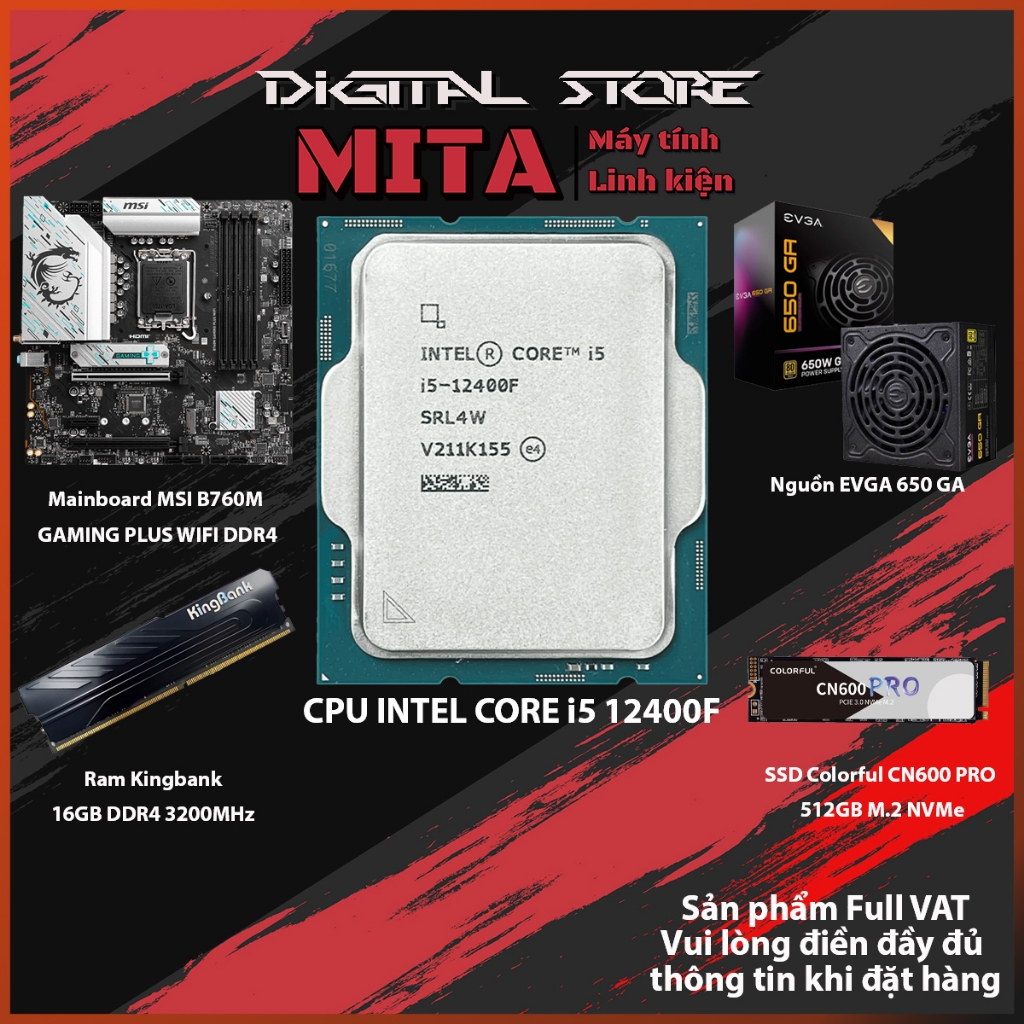 PC Intel Core i5 12400F + B760M + 16GB 3200Mhz Bộ PC lắp ráp MITA ...