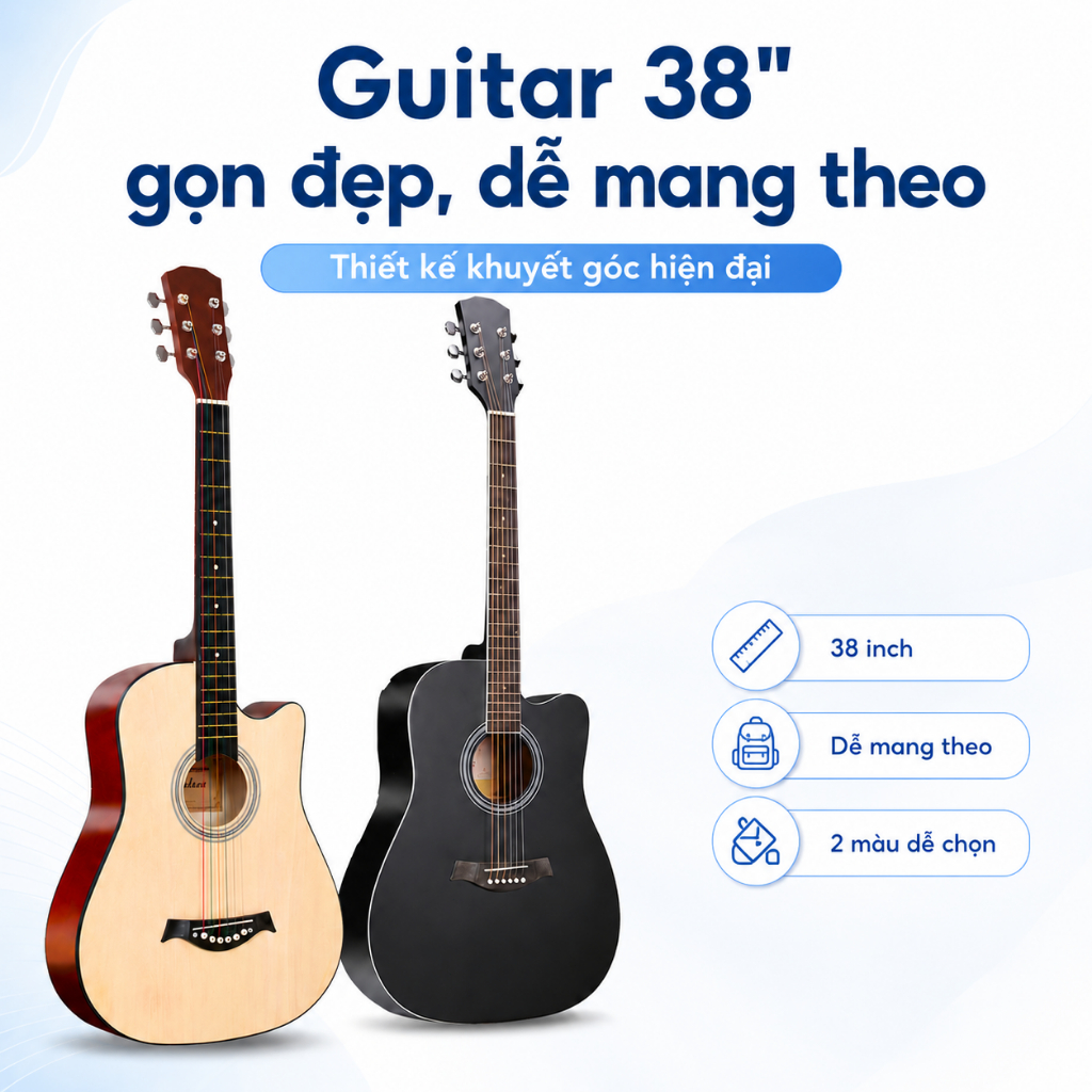 Đàn Guitar Acoustic 38 Inch , 2 Màu Đen/Gỗ Tự Nhiên, Có Lựa Chọn Đóng Gói Nâng Cấp 5 Lớp Cột Khí An Tâm Hơn