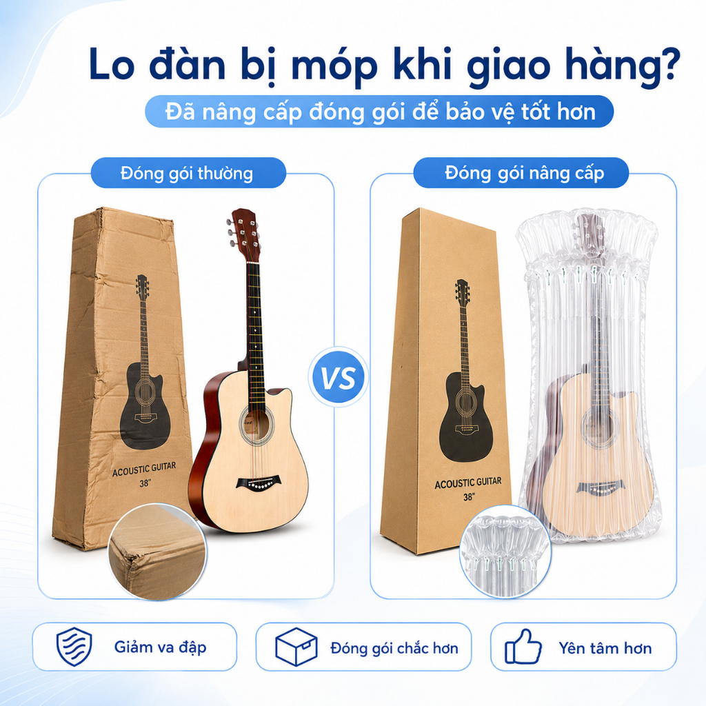 Đàn Guitar Acoustic 38 Inch , 2 Màu Đen/Gỗ Tự Nhiên, Có Lựa Chọn Đóng Gói Nâng Cấp 5 Lớp Cột Khí An Tâm Hơn