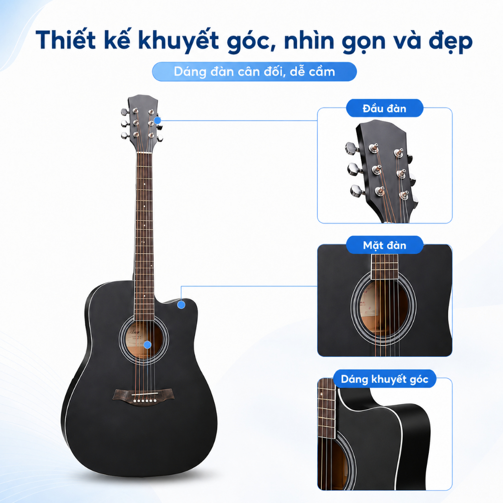 Đàn Guitar Acoustic 38 Inch , 2 Màu Đen/Gỗ Tự Nhiên, Có Lựa Chọn Đóng Gói Nâng Cấp 5 Lớp Cột Khí An Tâm Hơn