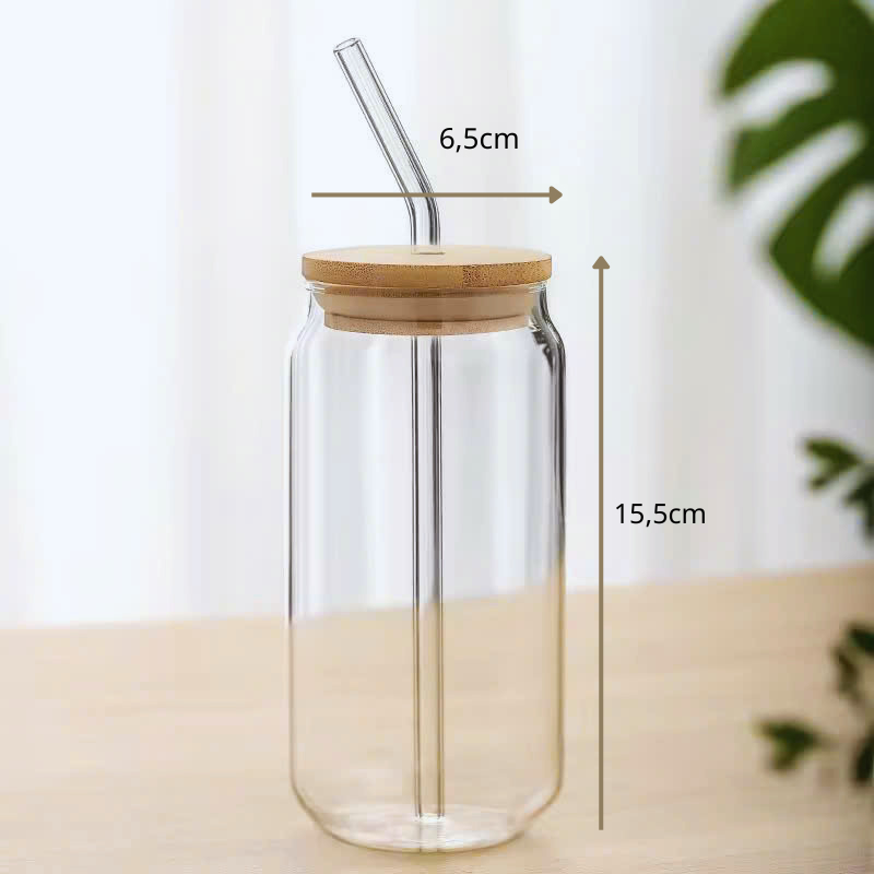 Ly Thủy Tinh Chịu Nhiệt có Nắp Tre và Có Ống Hút Thủy Tinh 500ml - Gia dụng Thu Hương