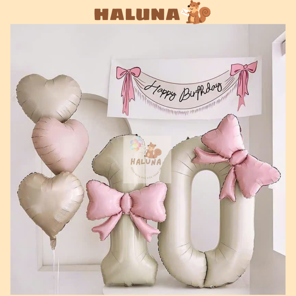 Bóng Số Kèm Nơ Cho Bé Gái Siêu Xinh, Bóng Số Tuổi 70cm Trang Trí Sinh Nhật, Thôi Nôi, Đầy Tháng