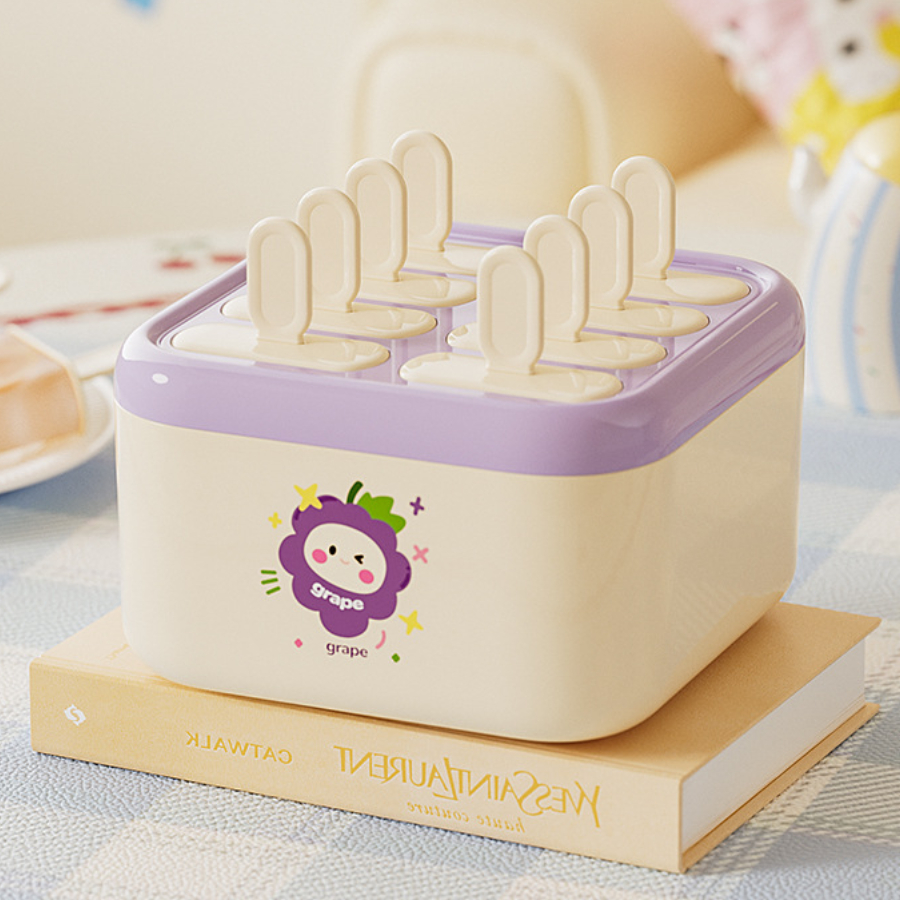 Khuôn Làm Kem 8 Que Có Nắp, Khay Làm Kem Trái Cây Homemade Cho Bé Và Gia Đình