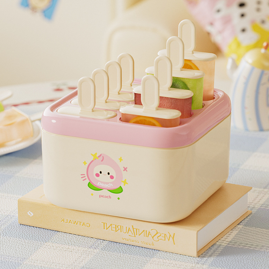 Khuôn Làm Kem 8 Que Có Nắp, Khay Làm Kem Trái Cây Homemade Cho Bé Và Gia Đình