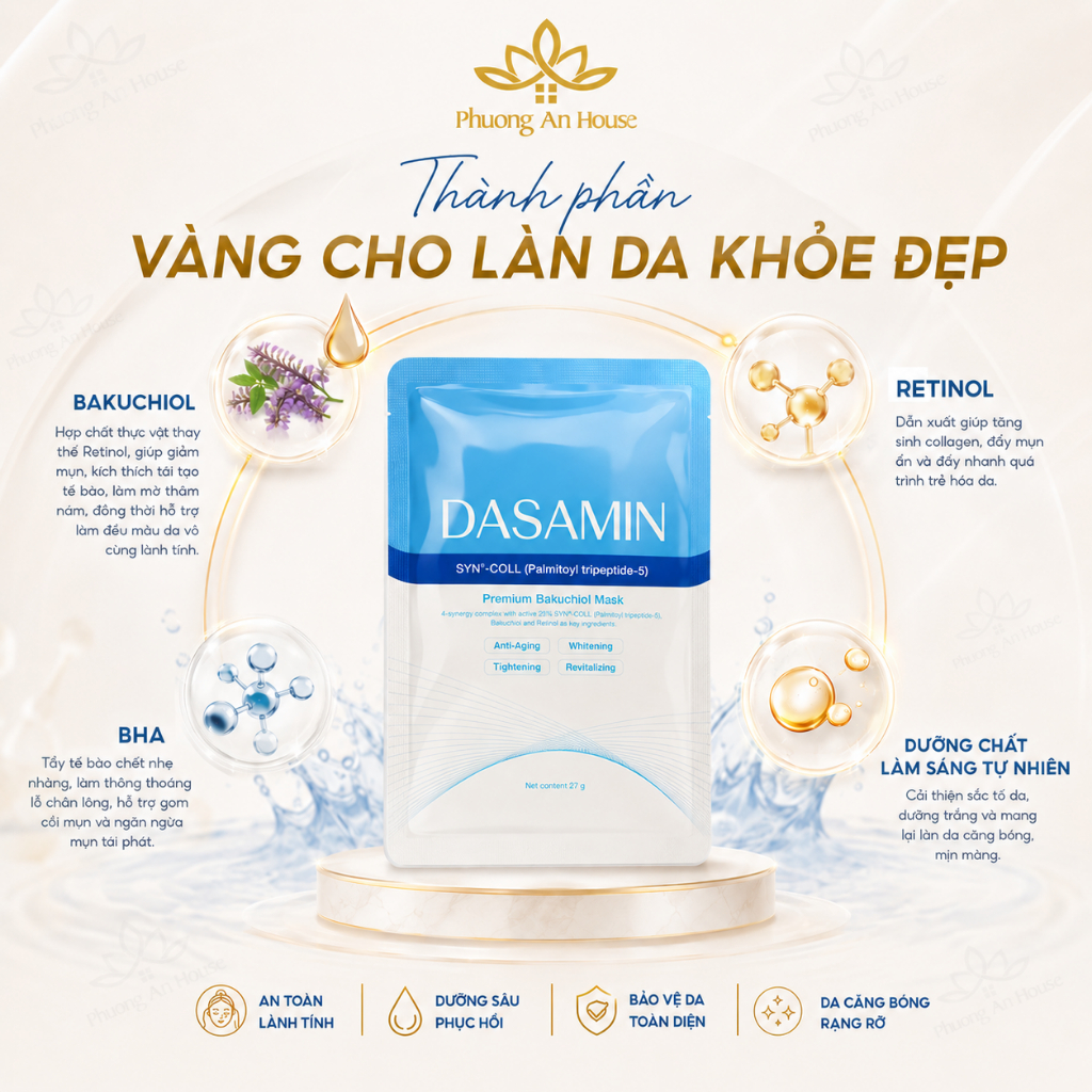 Mặt nạ Dasamin Premium Bakuchiol Mask giảm mụn trắng da