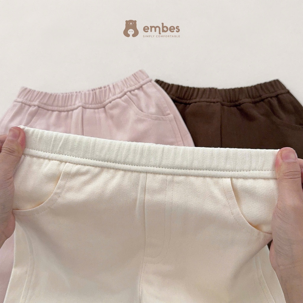 Quần Dài Cho Bé Embes, Quần Kaki Dài Ống Xuông Màu Trơn Basic Cho Bé Trai Bé Gái Size Từ 8-18Kg