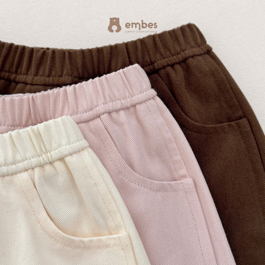 Quần Dài Cho Bé Embes, Quần Kaki Dài Ống Xuông Màu Trơn Basic Cho Bé Trai Bé Gái Size Từ 8-18Kg
