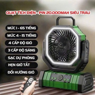 Quạt tích điện F6 pin 20.000mAh test thực tế 65 tiếng liên tục nhỏ gọn dùng camping cắm trại, dã ngoại