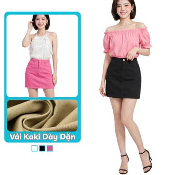 Chân Váy Ngắn Kaki Dáng Chữ A Dày Dặn Có Khuy Cúc Madela Phong Cách Công Sở, Váy Chữ A Kaki Ngắn Công Sở Cạp Cao
