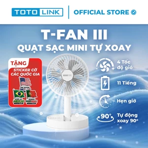 Quạt Sạc Mini Xoay Tự Động 90° Totolink Fan03 – Cổ Gập Linh Hoạt, Pin Lâu, Có Hẹn Giờ Tắt