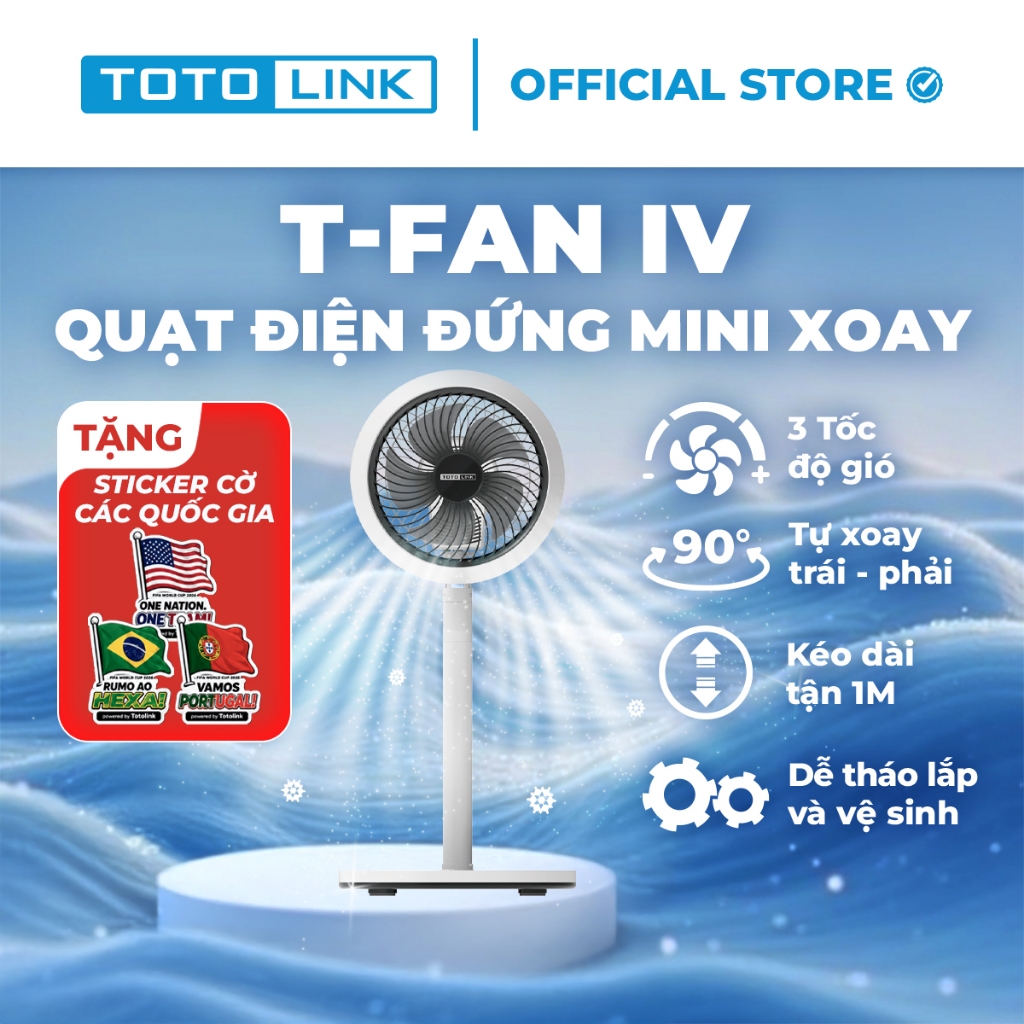 [Hỏa Tốc] Quạt Điện Đứng Mini Xoay Tự Động Totolink Fan04 – Kéo dài 1M, 5 Cánh, Bảo hành 12 tháng