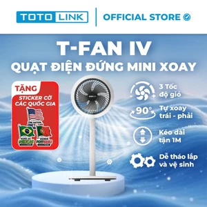 Quạt Điện Đứng Mini Xoay Tự Động Totolink Fan04 – Kéo dài 1M, 5 Cánh, Bảo hành 12 tháng