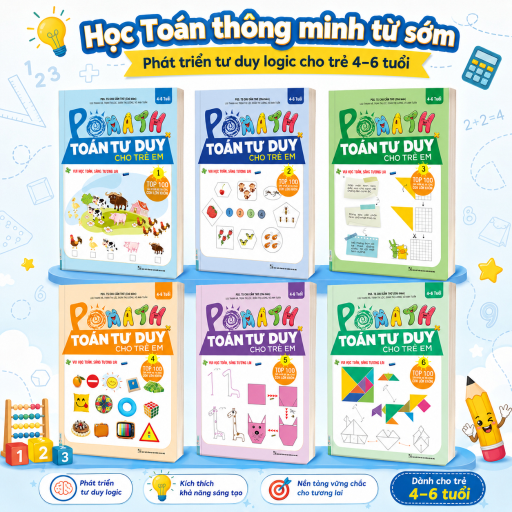 Sách Pomath Toán Tư Duy Cho Trẻ Em (Tập 1 - 6) Có Cả Bộ Lẻ 1 Cuốn Giúp Bé Học Toán Dễ Dàng