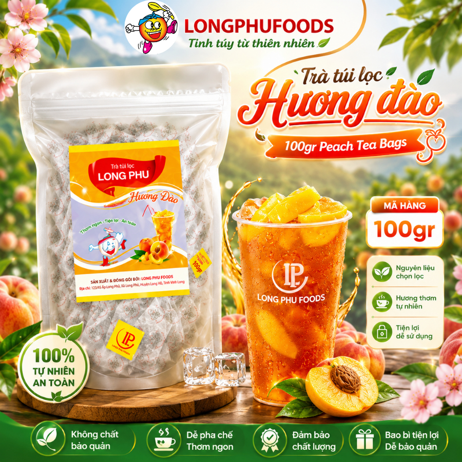 Set Trà Đào Túi Lọc LONG PHÚ 50 gói - Pha Tiện Lợi, Dễ Sử Dụng