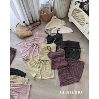 PHẠM THÙY SHOP: SET BỘ ÁO HAI DÂY KẺ SỌC NGANG MIX QUẦN ĐÙI CÓ MÚT NGỰC ẢNH THẬT