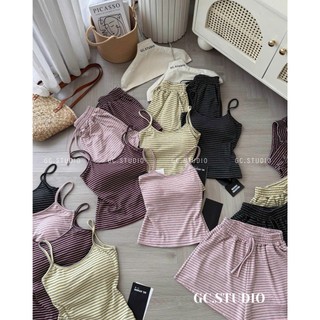 PHẠM THÙY SHOP: SET BỘ ÁO HAI DÂY KẺ SỌC NGANG MIX QUẦN ĐÙI CÓ MÚT NGỰC ẢNH THẬT