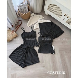 PHẠM THÙY SHOP: SET BỘ ÁO HAI DÂY KẺ SỌC NGANG MIX QUẦN ĐÙI CÓ MÚT NGỰC ẢNH THẬT