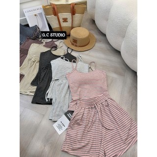 PHẠM THÙY SHOP: SET BỘ ÁO HAI DÂY KẺ SỌC NGANG MIX QUẦN ĐÙI CÓ MÚT NGỰC ẢNH THẬT