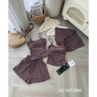 PHẠM THÙY SHOP: SET BỘ ÁO HAI DÂY KẺ SỌC NGANG MIX QUẦN ĐÙI CÓ MÚT NGỰC ẢNH THẬT
