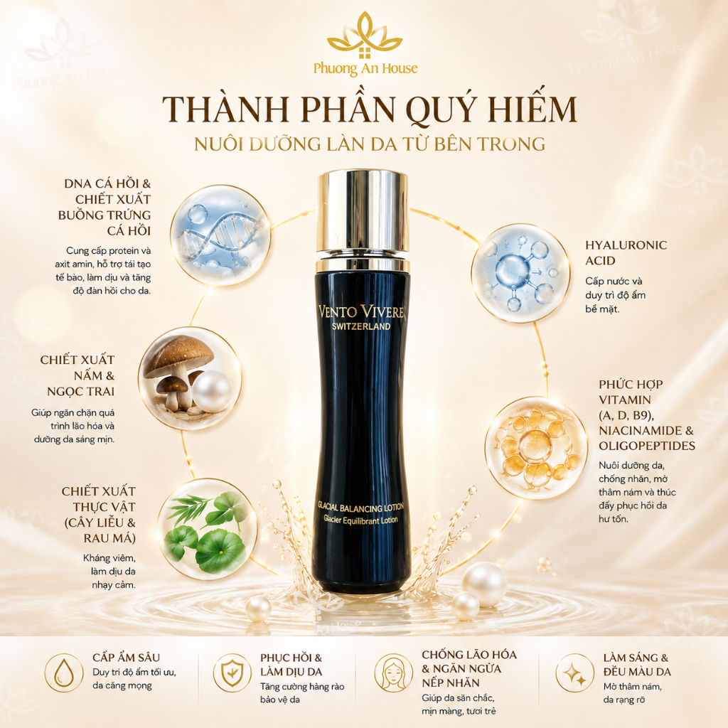 [MẪU MỚI] Nước Thần Vento Vivere Glacial Balancing Lotion Cân Bằng Da Dưỡng Ẩm Phục Hồi Da 120g