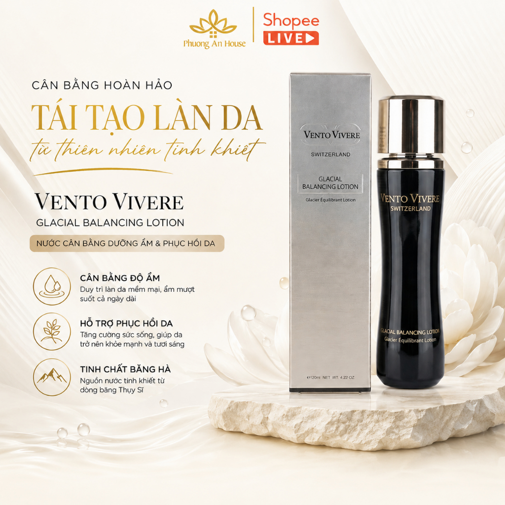 [MẪU MỚI] Nước Thần Vento Vivere Glacial Balancing Lotion Cân Bằng Da Dưỡng Ẩm Phục Hồi Da 120g