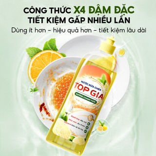 Nước Rửa Chén Bát TopGia Hương Chanh Tươi, Đánh Bay Dầu Mỡ, An Toàn Dịu Nhẹ Da Tay, Chai 400ml