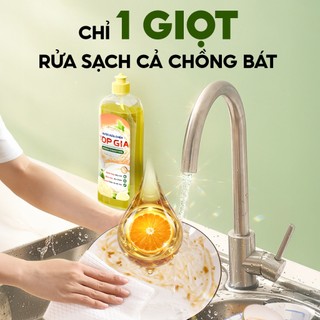 Nước Rửa Chén Bát TopGia Hương Chanh Tươi, Đánh Bay Dầu Mỡ, An Toàn Dịu Nhẹ Da Tay, Chai 400ml