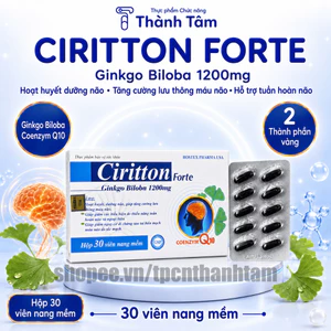 Viên uống CIRITTON FORTE 30V bổ sung Ginkgo 1200mg định tâm dưỡng não, tăng cường tuần hoàn máu não