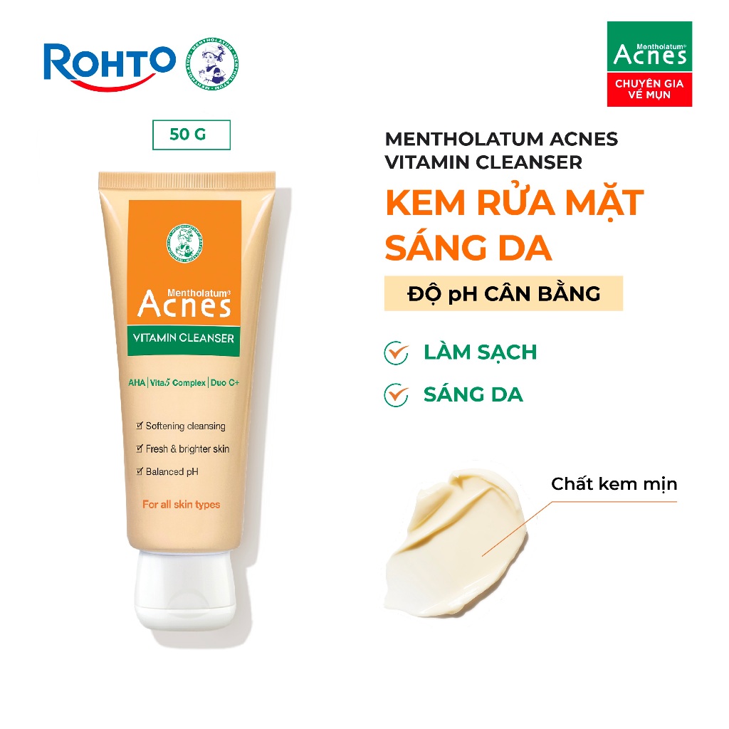 Minisize Sữa rửa mặt vitamin làm sáng da, mờ sẹo thâm dạng kem Acnes Vitamin Cleanser 50g