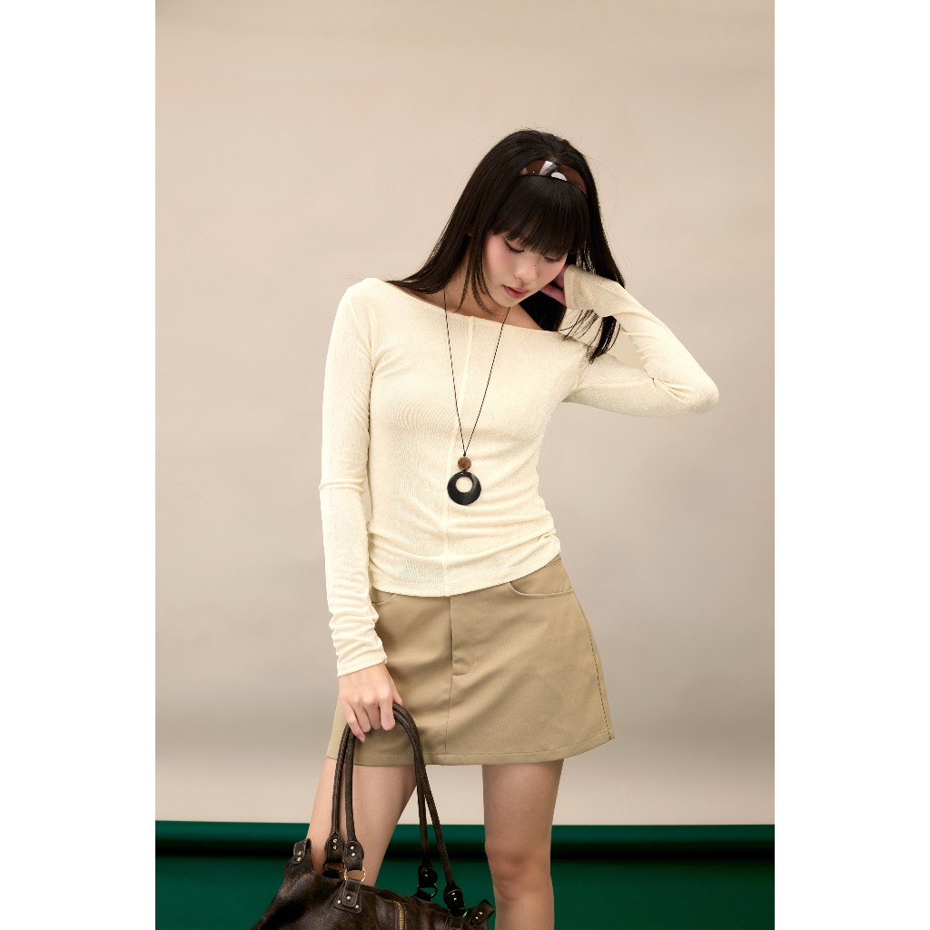 Áo thun ôm tay dài cổ thuyền Knit Miều Est.2013 chất vải thun giấy mỏng nhẹ tôn dáng