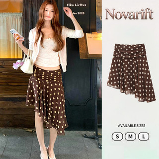 Nova-Chân váy chấm bi nữ, vạt lệch, eo nhún, dáng chữ A, cạp trung bình.