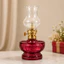 Đèn Dầu Thủy Tinh Cổ Phong Đế Đỏ Ruby Cao Cấp - Họa Tiết Trạm Khắc Tinh Xảo, Phong Cách Vintage Trang Trí Bàn Thờ, Trà Đ