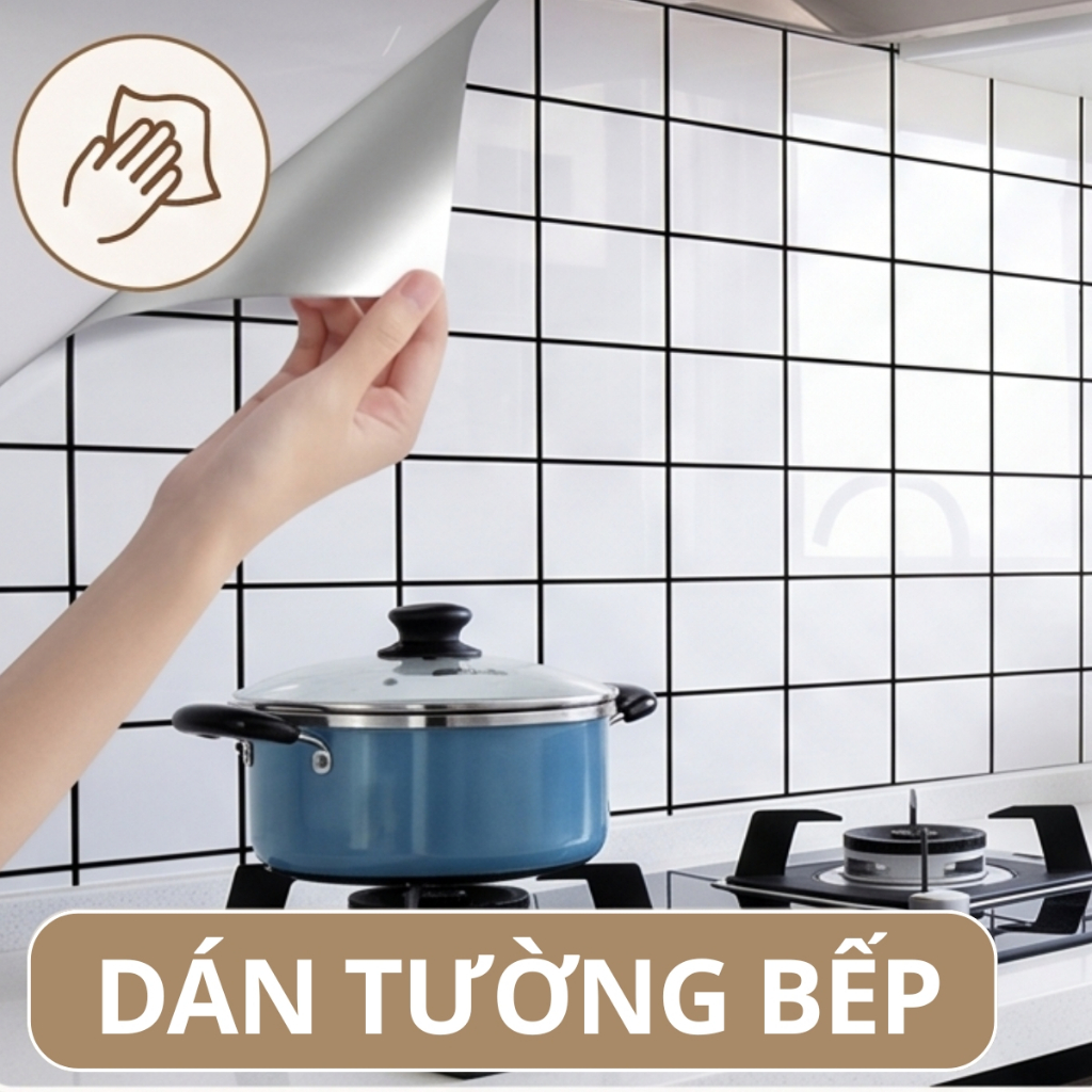 Giấy Dán Bếp Chống Dầu Mỡ Chịu Nhiệt Dễ Lau Chùi, Decal Dán Tường Bếp Giả Gạch Hoa Văn Đẹp