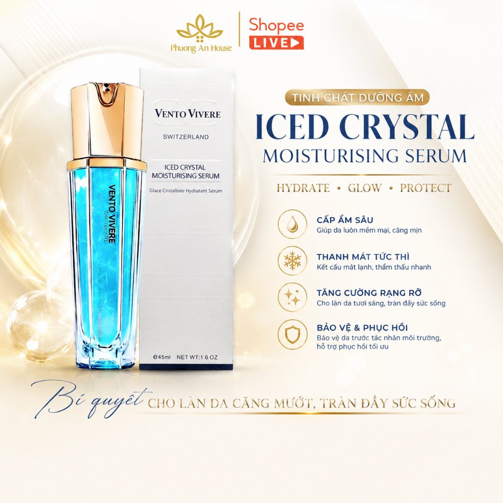 Serum Vento Vivere Iced Crystal Thụy Sĩ Dưỡng Ẩm Phục Hồi Da 45ml