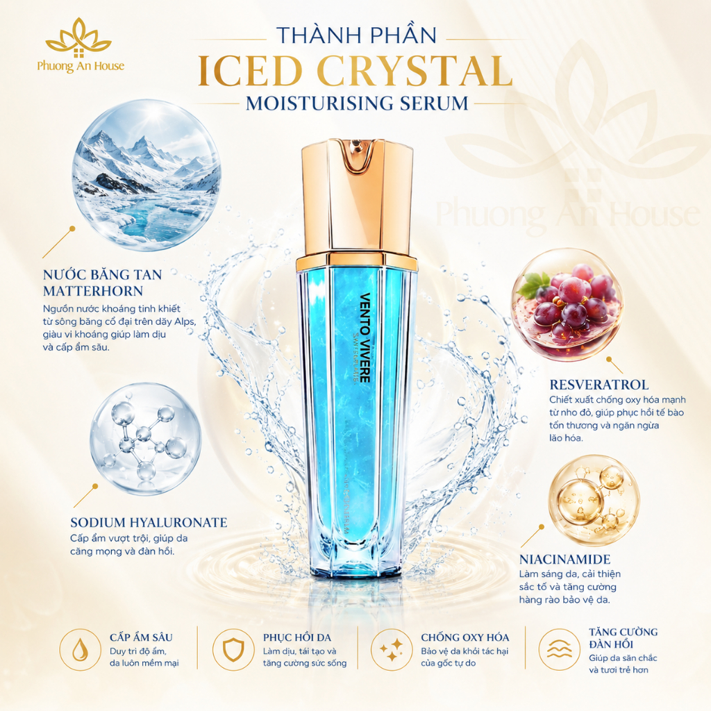 Serum Vento Vivere Iced Crystal Thụy Sĩ Dưỡng Ẩm Phục Hồi Da 45ml
