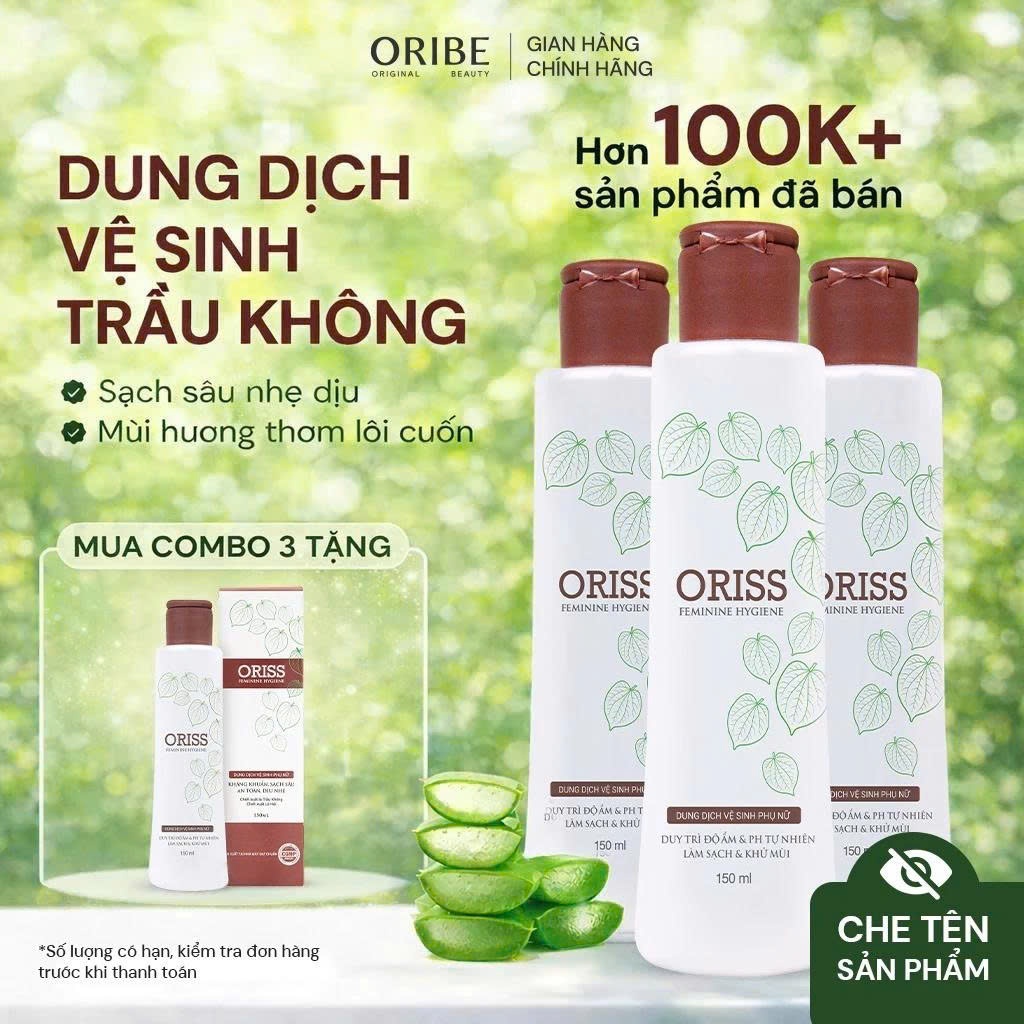 Combo 3 dung dịch vệ sinh phụ nữ Oriss trầu không dịu nhẹ hỗ trợ khử mùi, không gây khô rát 150ml/Chai