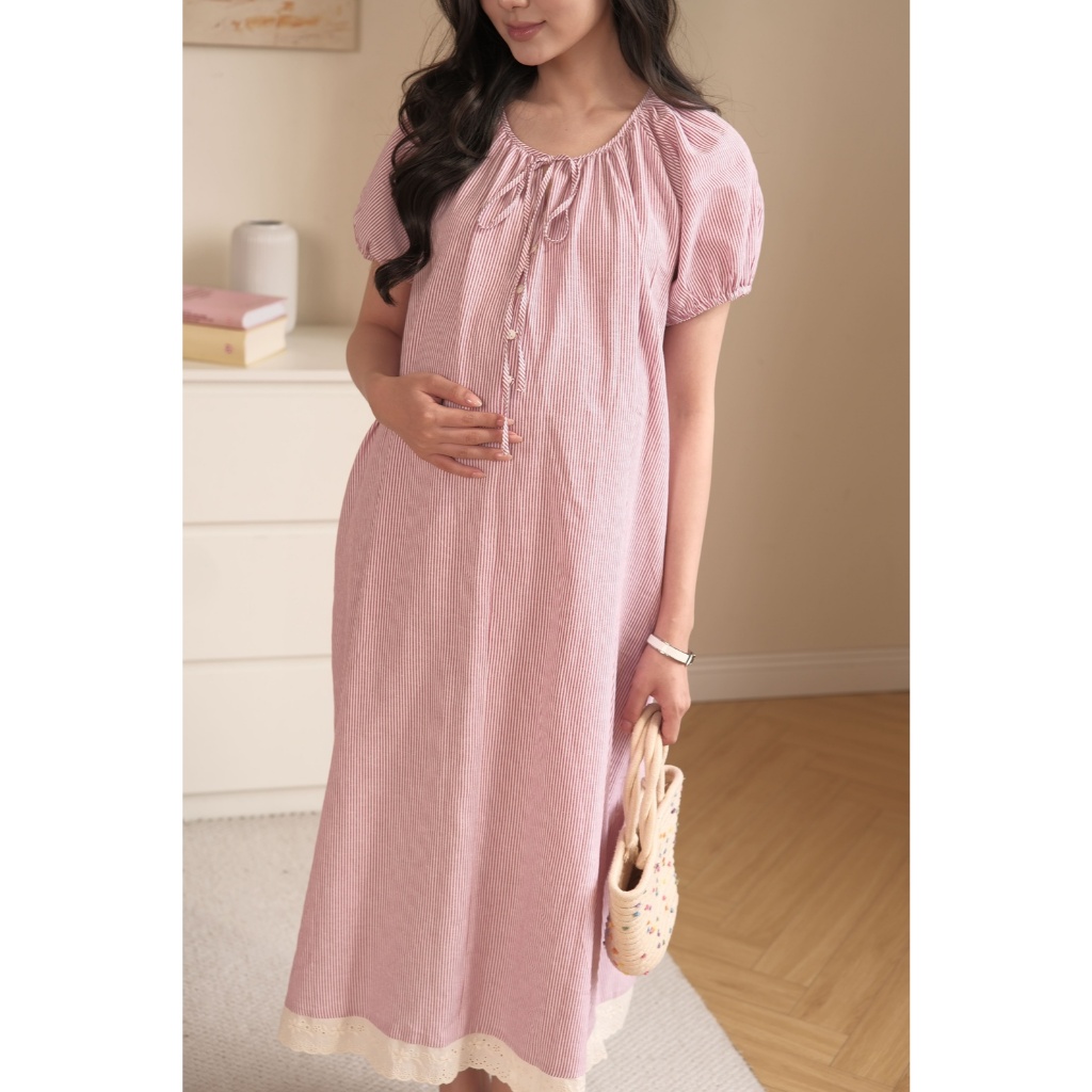 Váy Bầu Nala Dress L'amme - Thô Kẻ Cao Cấp Ít Nhăn Thoáng Khí,Phom Suông Đi Làm Đi Chơi Đều Xinh