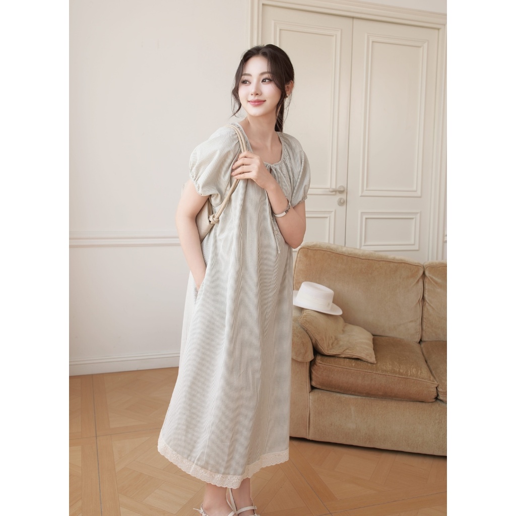 Váy Bầu Nala Dress L'amme - Thô Kẻ Cao Cấp Ít Nhăn Thoáng Khí,Phom Suông Đi Làm Đi Chơi Đều Xinh