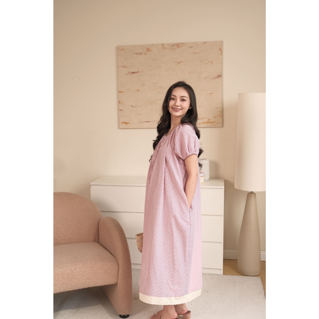 Váy Bầu Nala Dress L'amme - Thô Kẻ Cao Cấp Ít Nhăn Thoáng Khí,Phom Suông Đi Làm Đi Chơi Đều Xinh
