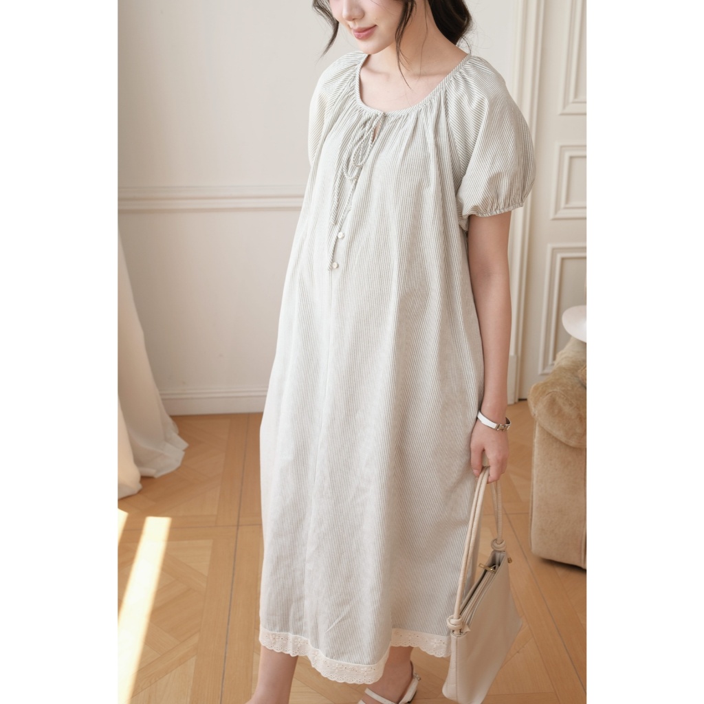 Váy Bầu Nala Dress L'amme - Thô Kẻ Cao Cấp Ít Nhăn Thoáng Khí,Phom Suông Đi Làm Đi Chơi Đều Xinh
