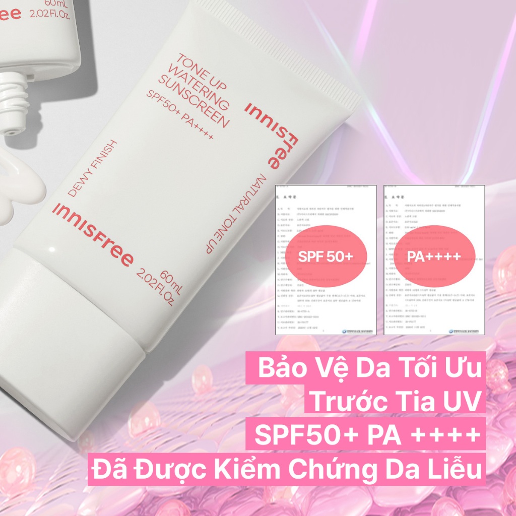 Kem chống nắng nâng tông innisfree Tone Up Watering Sunscreen SPF 50+ PA++++ 60ml
