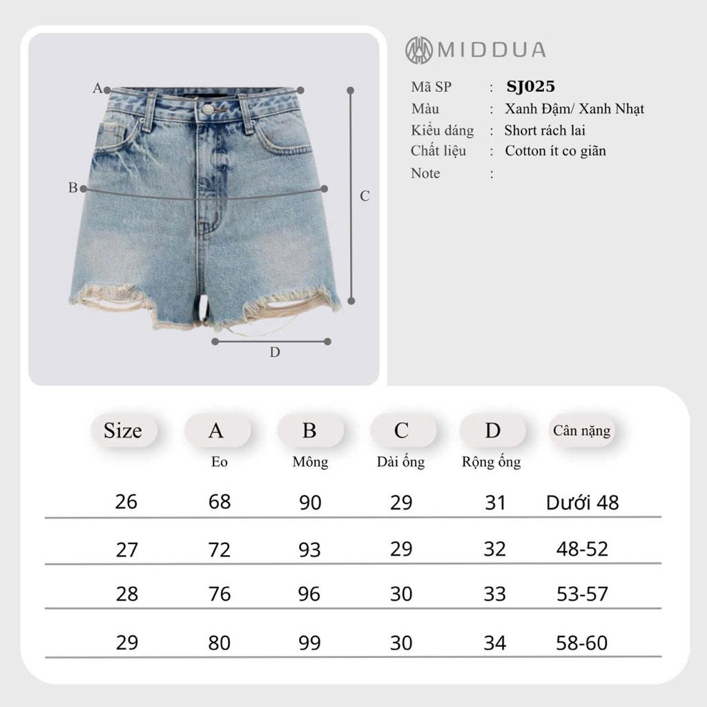 [MIDDUA] SJ024/SJ025 Short lật lai/ rách lai