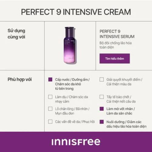Kem dưỡng ngăn ngừa lão hóa chuyên sâu INNISFREE Perfect 9 Intensive Cream 60ml