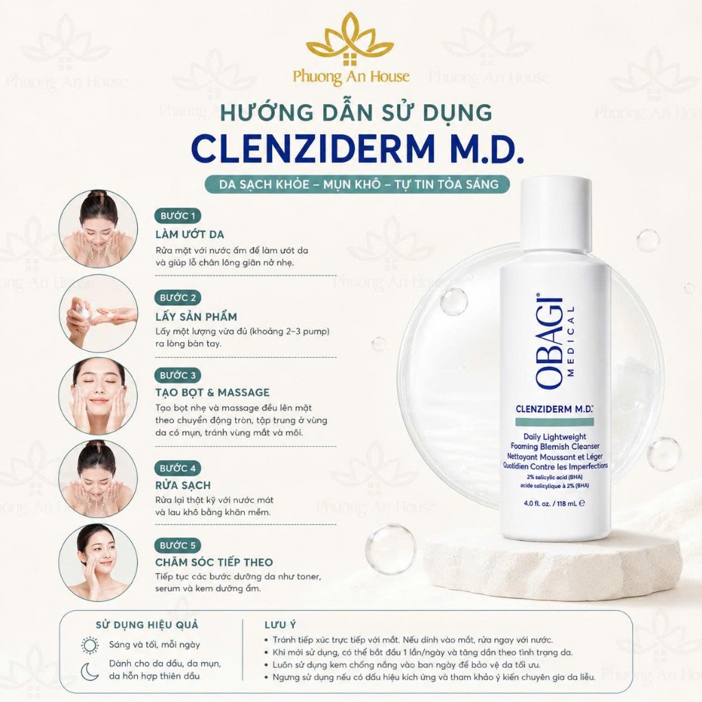 Sữa Rửa Mặt Obagi Clenziderm M.D. BHA 2% 118ml Cho Da Dầu Mụn Làm Sạch Sâu Kiểm Soát Dầu Giảm Mụn