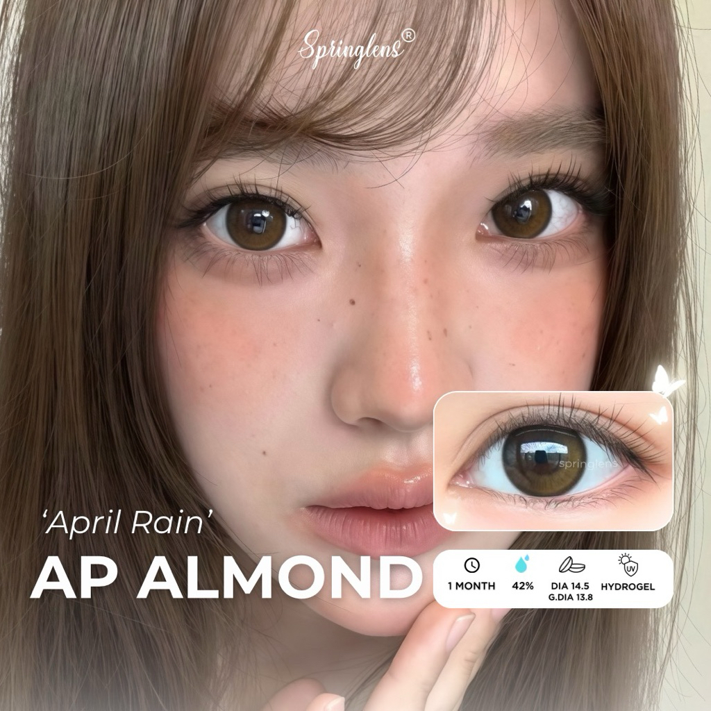 Kính áp tròng hiệu ứng AP ALMOND (April) style Douyin nâu hạt dẻ giãn tròng 1 tháng | Spring Lens