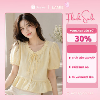 Áo Kiểu Nữ Tay Ngắn Cổ Hoa 3D Phong Cách Pháp Dáng Babydoll Viền Bèo Nhún Thanh Lịch Mùa Hè 2026 Hot Trend