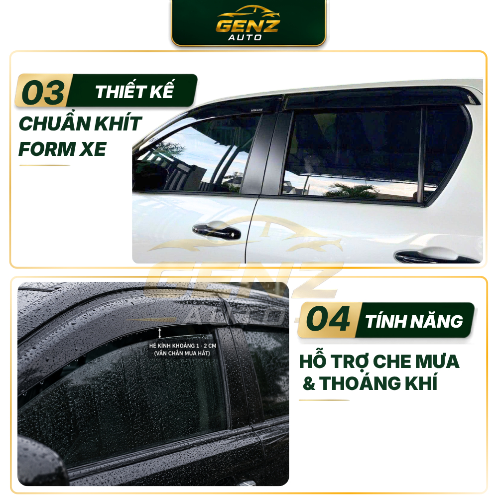 Vè che mưa Limo Green -  CHỈ INOX/ NHỰA ĐEN 4CT/ 6CT sáng bóng, vừa khít forrm xe, hỗ trợ cản mưa, thoảng khí