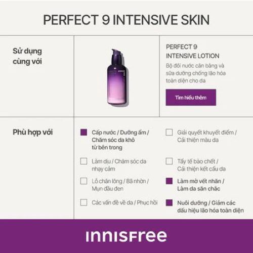 Nước cân bằng ngăn ngừa lão hóa chuyên sâu INNISFREE Perfect 9 Intensive Skin 200 ML